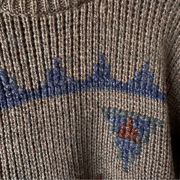 Vintage 80s Chunky Knit Southwestern Aztec Sweater Grandpa MG Retro - Picture 11 of 11
